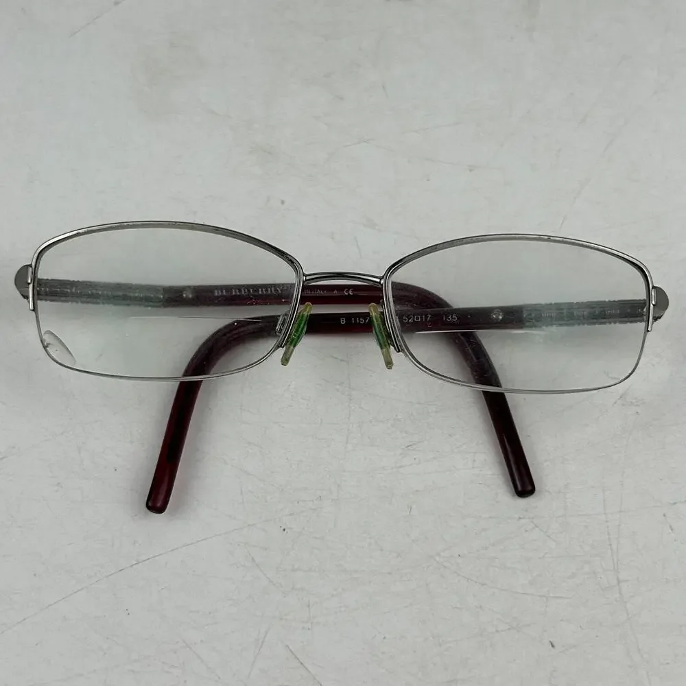 Burberry B1157 1003 Eyeglasses Frame Womens Silver Burgundy Half Rim 52-17-135mm